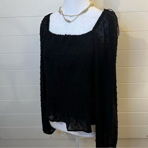 Lush Black Sheer Sleeve Blouse with Ruching Sparkle Puffy Sleeves WhimsyGoth